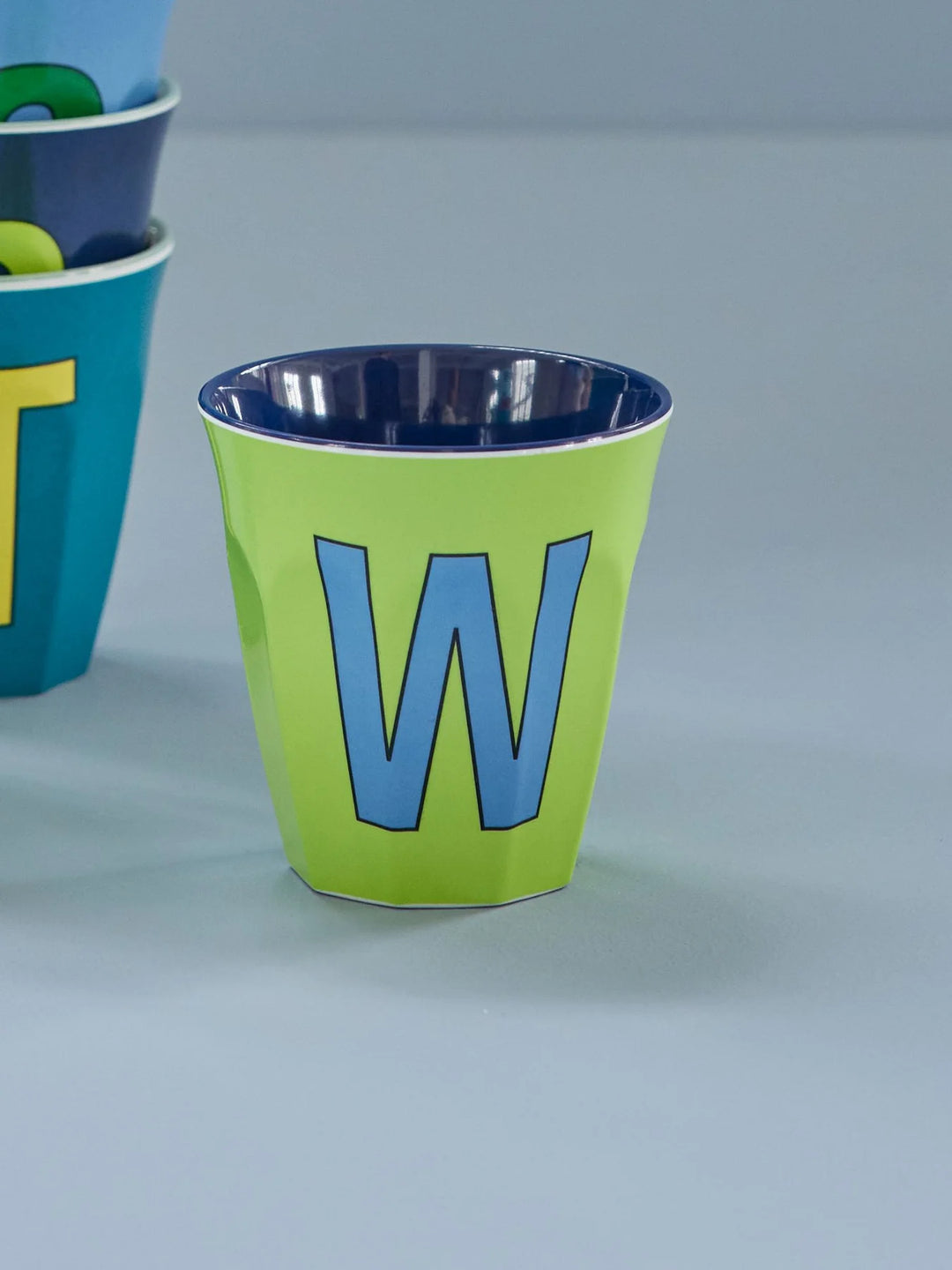 Melamine Cup with the Letter W - Lime Green - Medium - 250 ml