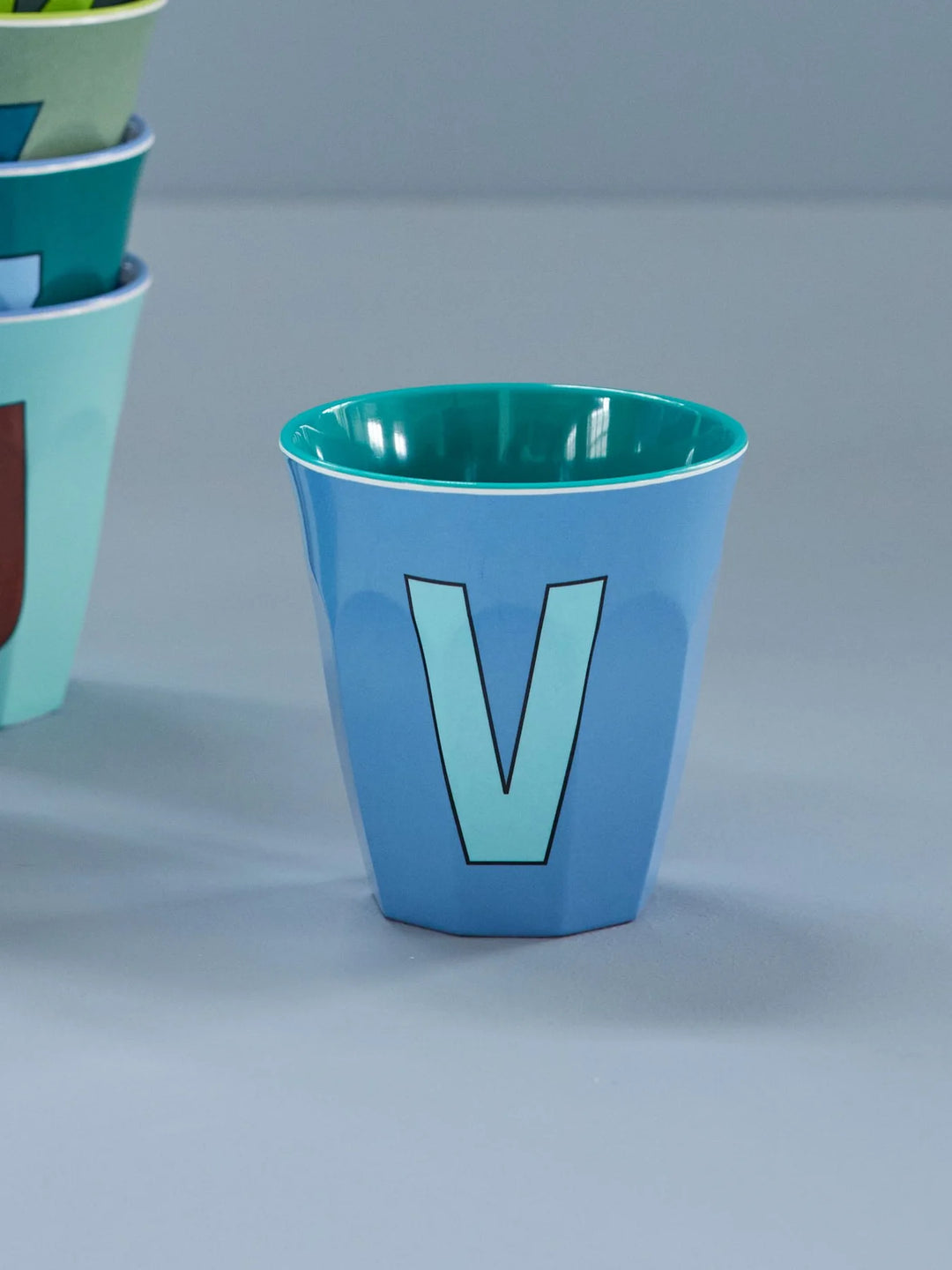 Melamine Cup with the Letter V - New Dusty Blue - Medium - 250 ml