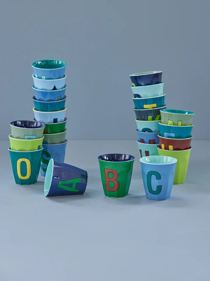 Melamine Cup with the Letter M - New Dusty Blue- Medium - 250 ml