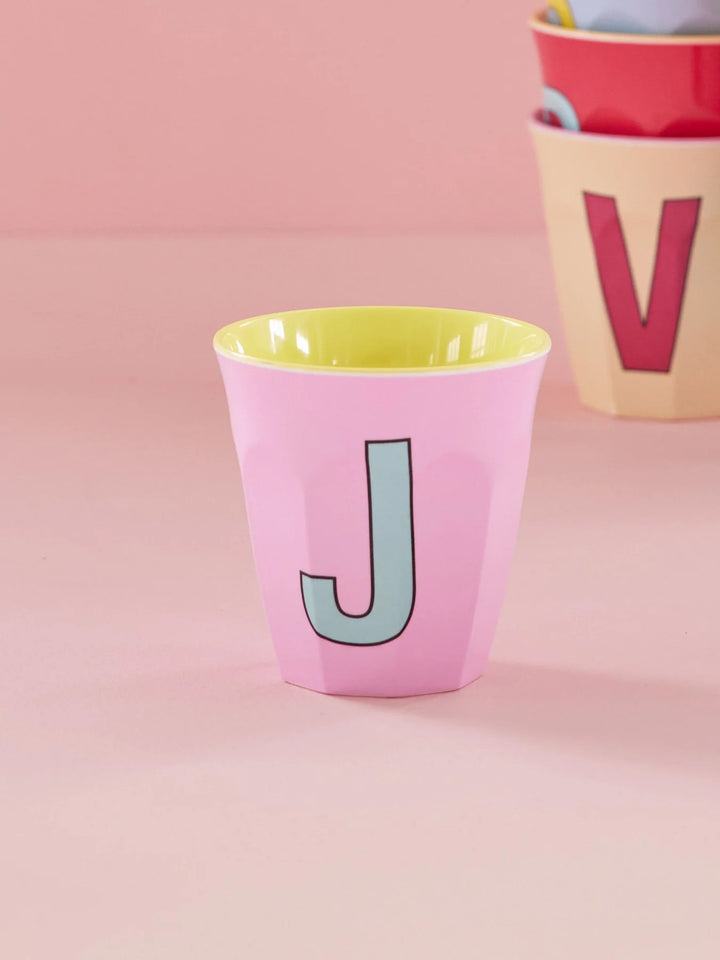 Melamine Cup with the Letter J - Pink - Medium - 250 ml