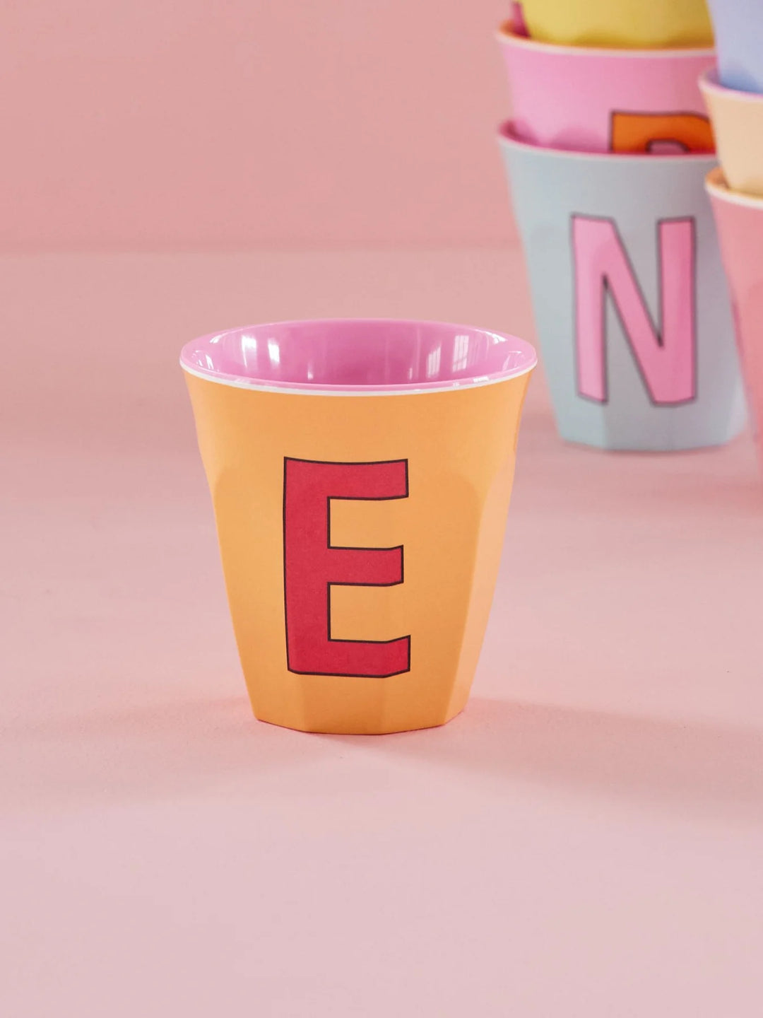 Melamine Cup with the Letter E - Apricot - Medium - 250 ml