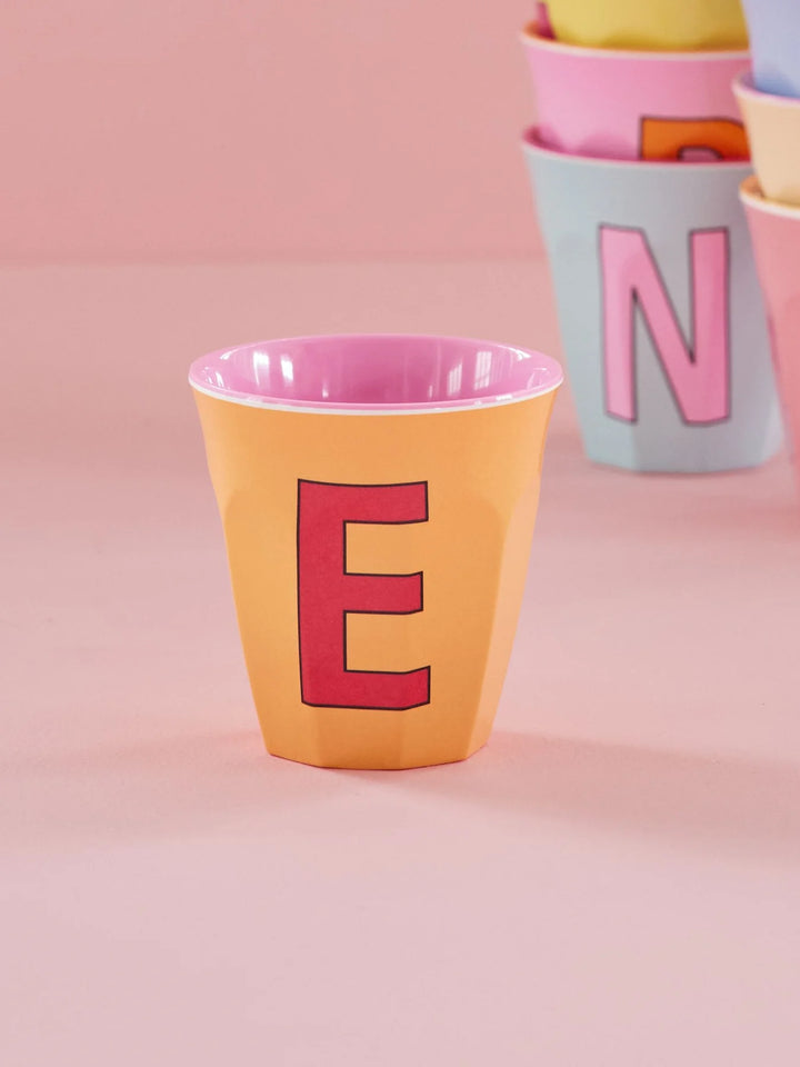 Melamine Cup with the Letter E - Apricot - Medium - 250 ml