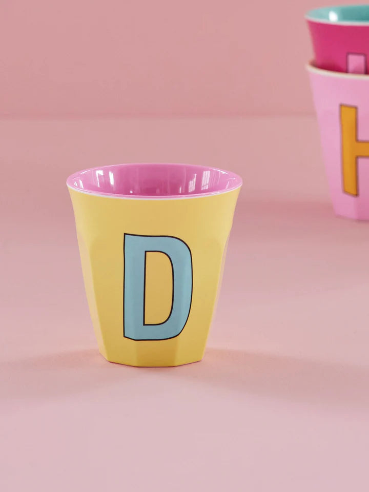 Melamine Cup with the Letter D - Yellow - Medium - 250 ml