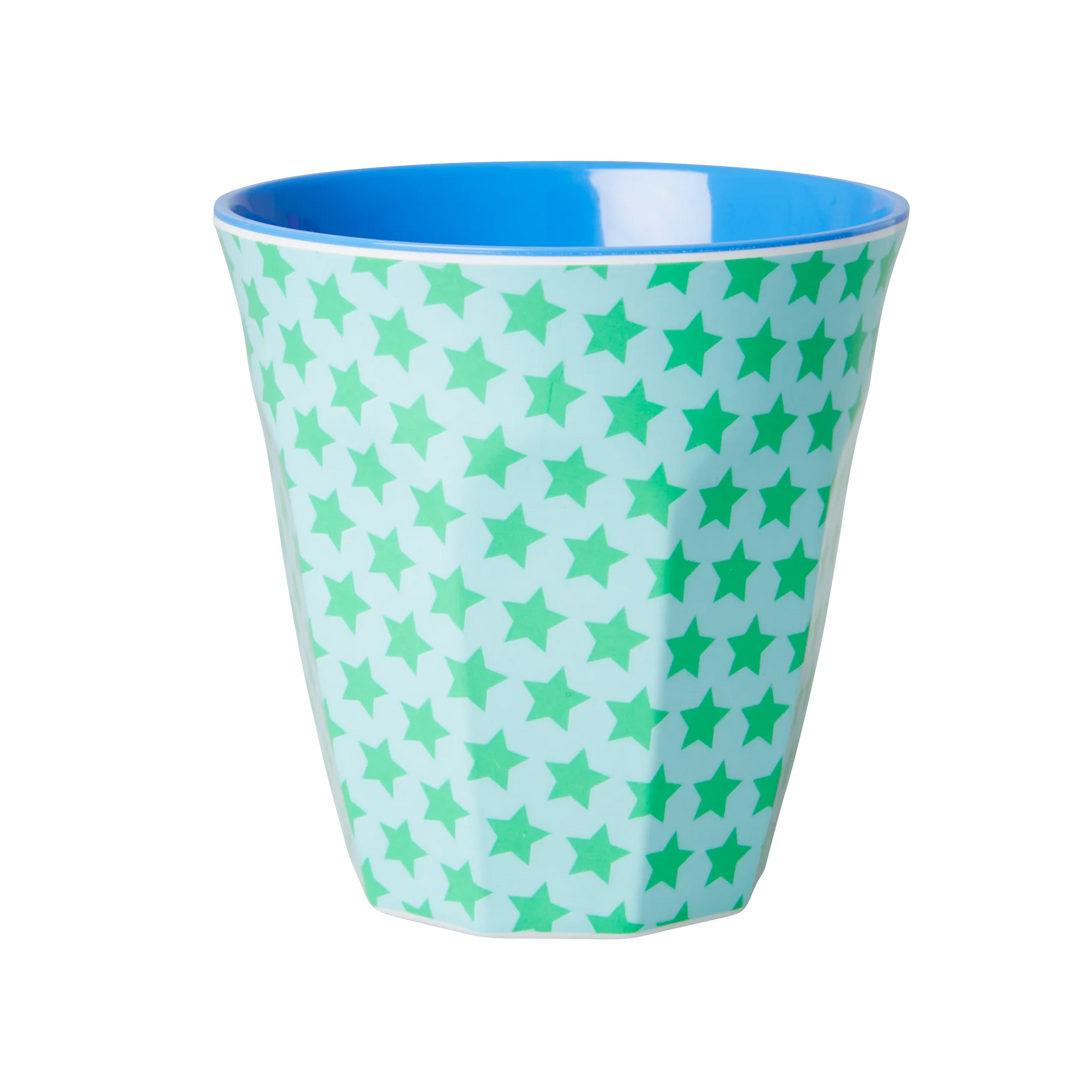 Melamine Cup with Green and Turquoise Star Print - Two Tone - Medium