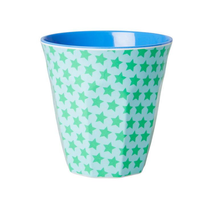 Melamine Cup with Green and Turquoise Star Print - Two Tone - Medium