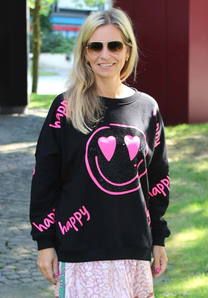 Roundneck Happy Heartface Strass – black