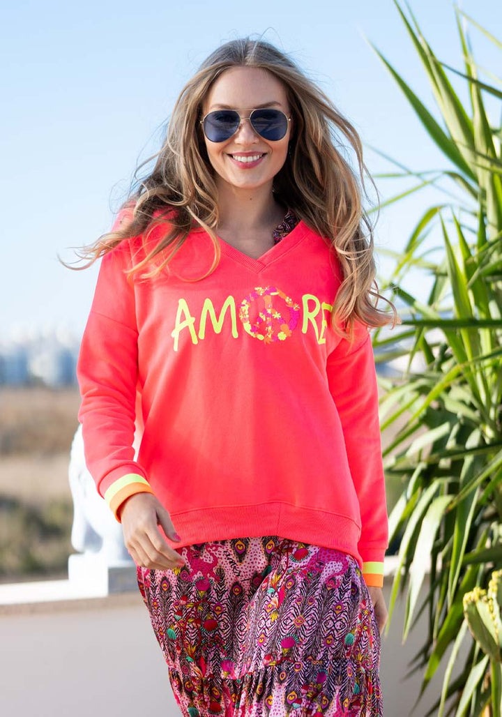 V-Neck Amore Peace – neonpink/neonyellow