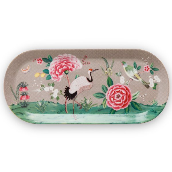 Cake Tray Rectangular Blushing Birds Khaki 33.3x15.5cm