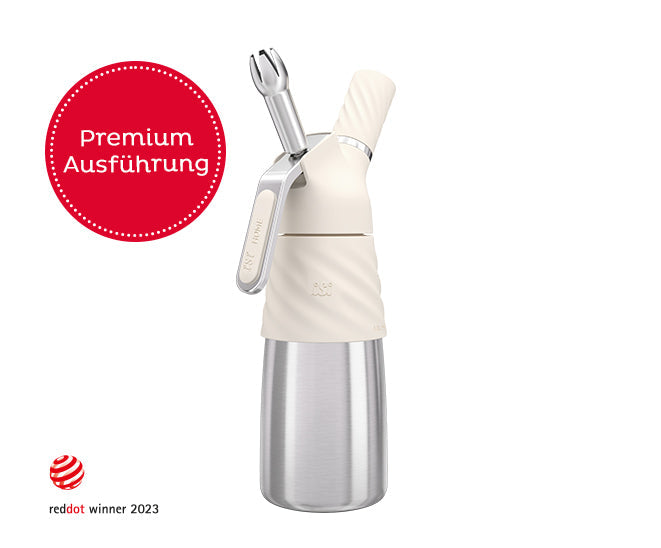 Si Creative Whip Premium Sahnespender 0,5l , Ivory White , aus Edelstahl , inkl. 3 Edelstahltüllen & 2 iSi Sahnekapseln