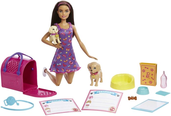 BRB Barbie, brünett, mit Hundewelpen