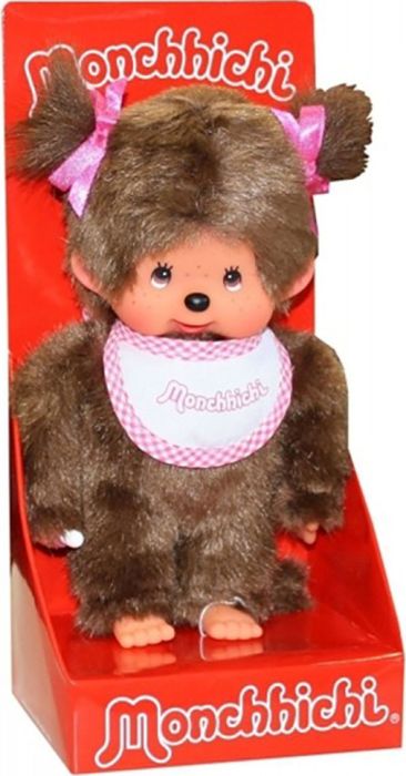 Monchhichi Plüschfigur Mädchen mit Latz pink/braun 20cm