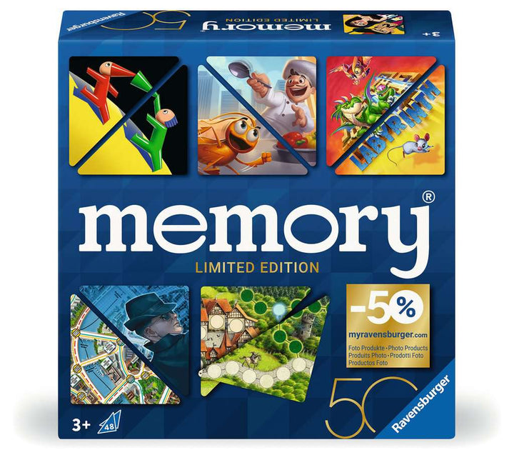 Ravensburger 22463 memory®  50 Jahre Blaues Dreieck - Die limitierte Sonderedition zum 50. Geburtstag der bekannten Ravensburger Marke, mit dreieckig gestanzten Karten für 2 bis 8 Spieler ab 3 Jahren