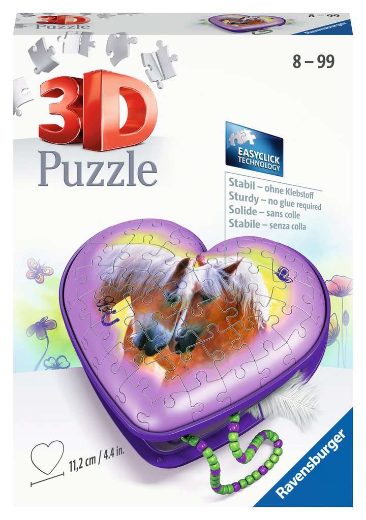 Ravensburger 3D Puzzle 11171 - Herzschatulle Pferde - Aufbewahrungsbox aus dreidimensional geformten Puzzleteilen - für große und kleine Pferde-Freunde ab 8 Jahren