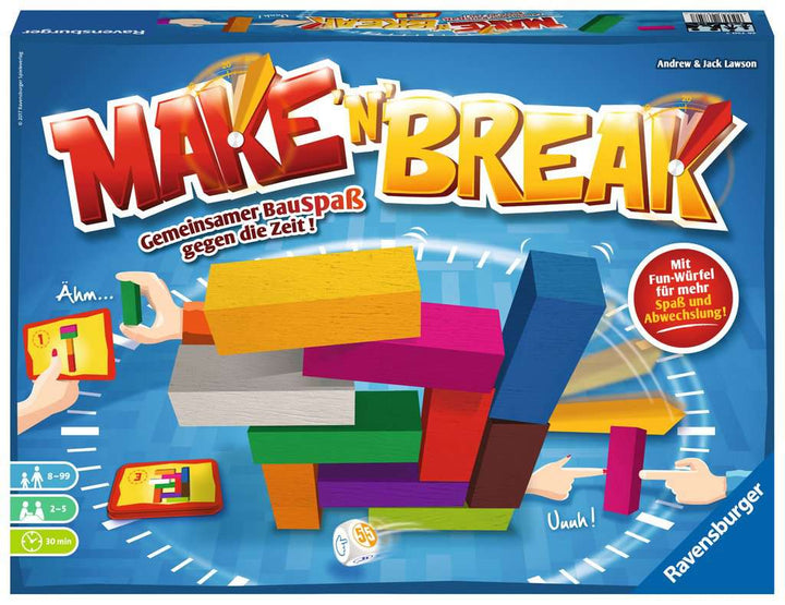 Ravensburger 26750 - Make 'n' Break - Gesellschaftsspiel für die ganze Familie mit Bausteinen, Spiel für Erwachsene und Kinder ab 8 Jahren, für 2-5 Spieler - mit 160 neuen Aufgaben