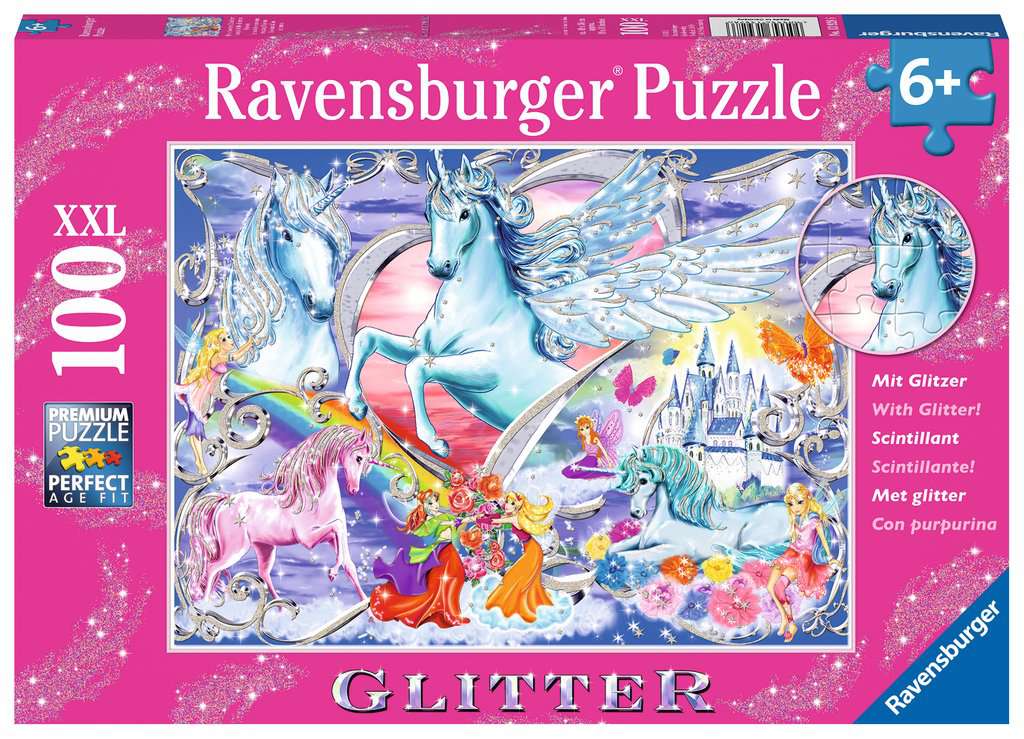 Ravensburger Kinderpuzzle - 13928 Die schönsten Einhörner - Einhorn-Puzzle für Kinder ab 6 Jahren, mit 100 Teilen im XXL-Format, mit Glitzer