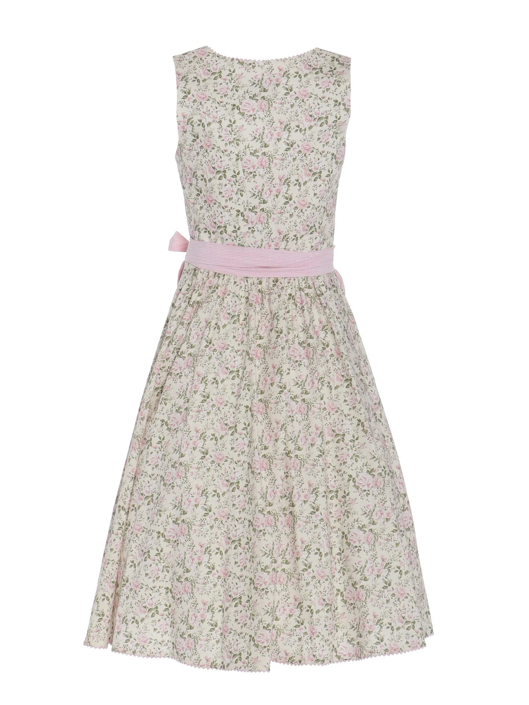 Rosendruck-Dirndl mit Streifen-Schürze