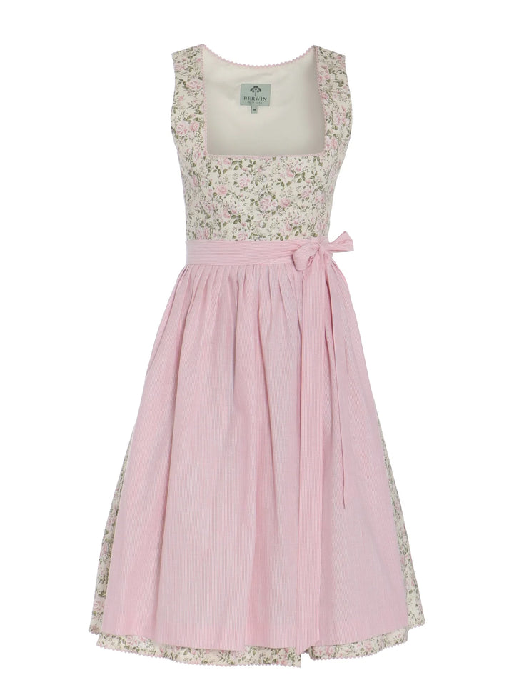 Rosendruck-Dirndl mit Streifen-Schürze