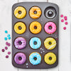 Easy Baking, Donut-Blech, Ø 7 cm, 37 x 26 cm, Höhe 2 cm, für 12 Stück, mit Marken- Antihaftbeschichtung, mit Rezept