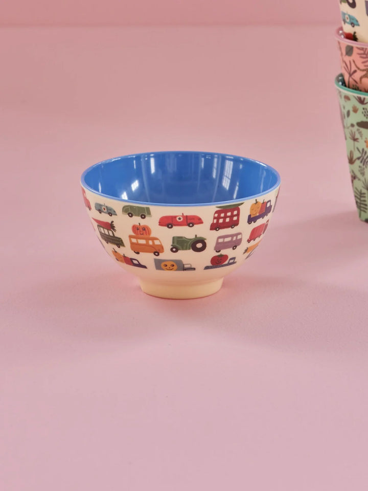 Small Melamine Bowl - Pink - Cars Print